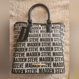 Steve Madden Black & Grey NWT Repeat Logo Shopper handbag